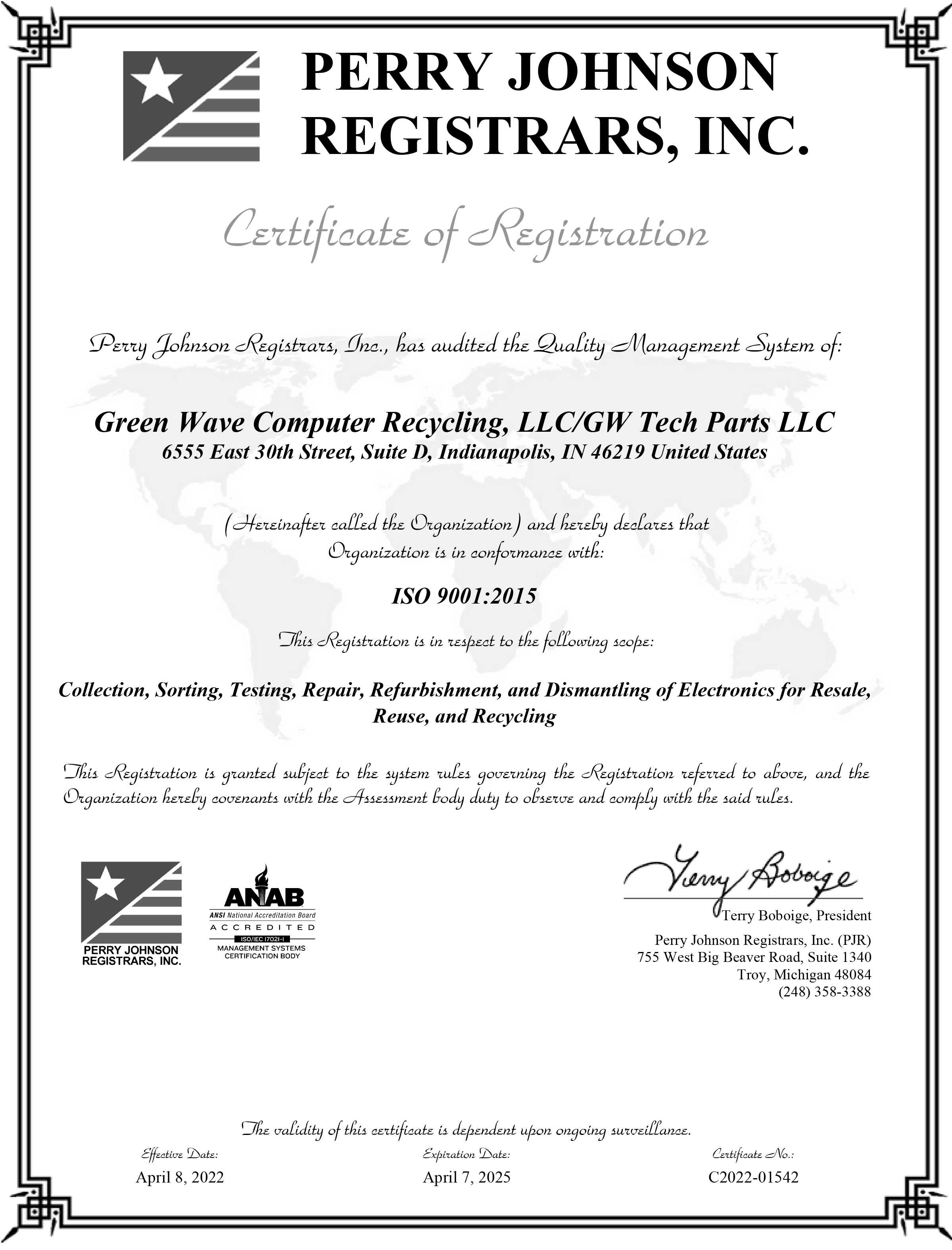 Green Wave Computer Recycling ISO-14 Certification